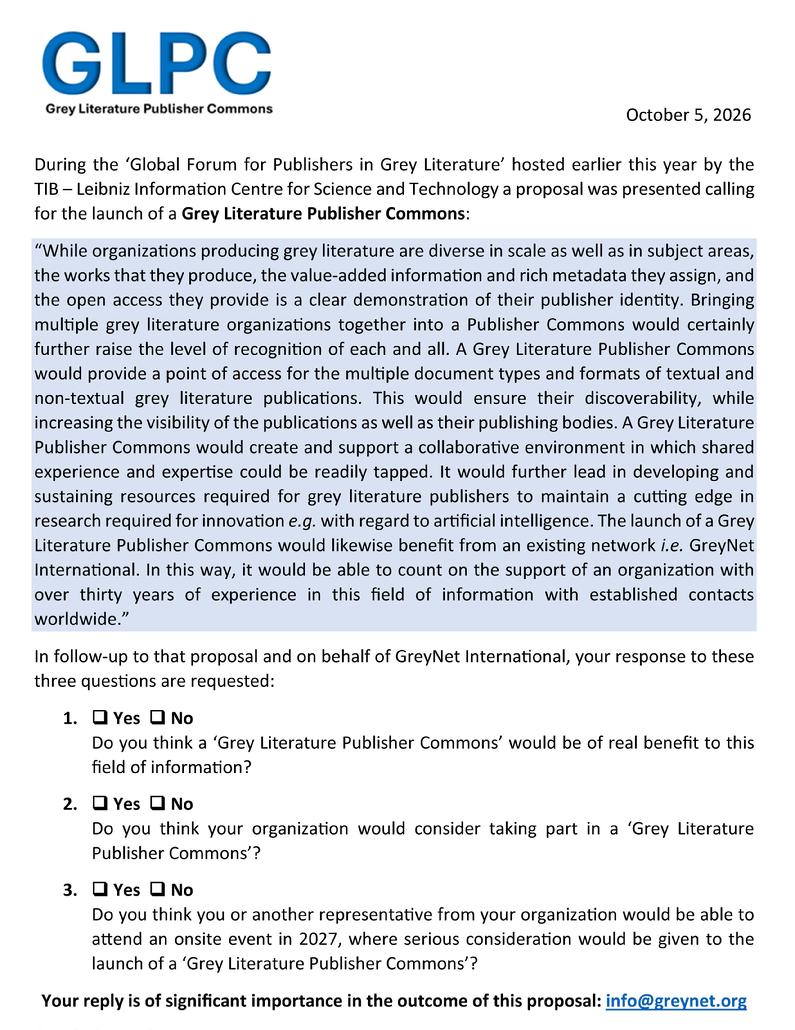 Grey Literature Publisher Commons