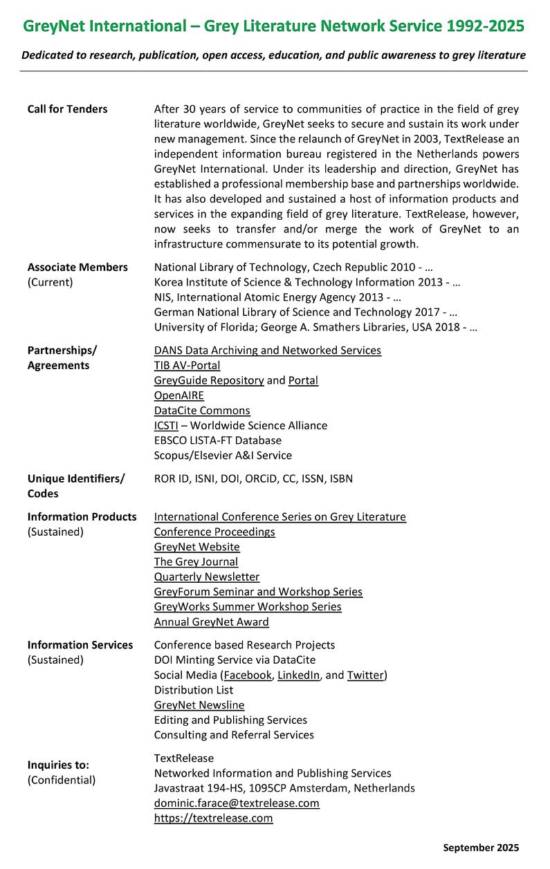 GreyNet Call for Tenders 2025